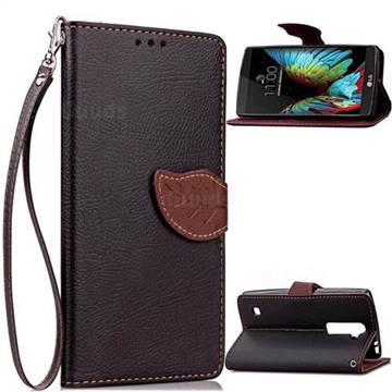 Leaf Buckle Litchi Leather Wallet Phone Case for LG K10 - Black