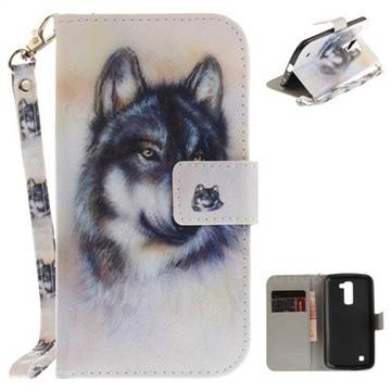 Snow Wolf Hand Strap Leather Wallet Case for LG K10 K420N K430DS K430DSF K430DSY