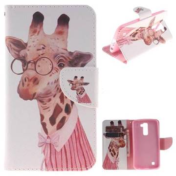 Pink Giraffe PU Leather Wallet Case for LG K10 K420N K430DS K430DSF K430DSY