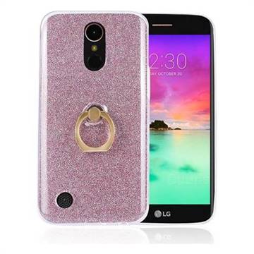 Luxury Soft TPU Glitter Back Ring Cover with 360 Rotate Finger Holder Buckle for LG K10 2017 - Pink
