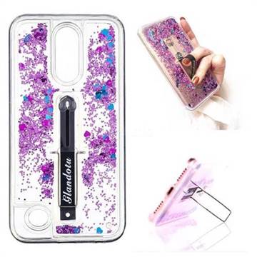 Concealed Ring Holder Stand Glitter Quicksand Dynamic Liquid Phone Case for LG K10 2017 - Purple