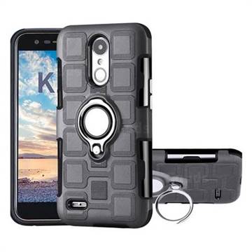 Ice Cube Shockproof PC + Silicon Invisible Ring Holder Phone Case for LG K10 2017 - Gray