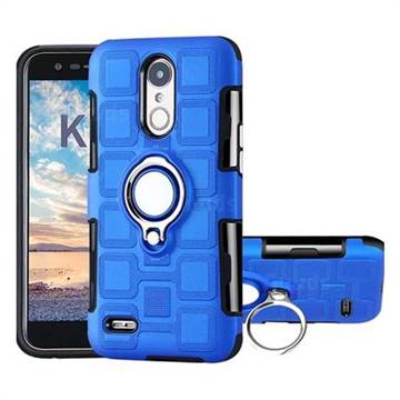 Ice Cube Shockproof PC + Silicon Invisible Ring Holder Phone Case for LG K10 2017 - Dark Blue