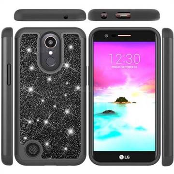 Glitter Rhinestone Bling Shock Absorbing Hybrid Defender Rugged Phone Case Cover for LG K10 2017 - Black
