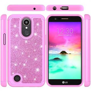 Glitter Rhinestone Bling Shock Absorbing Hybrid Defender Rugged Phone Case Cover for LG K10 2017 - Pink