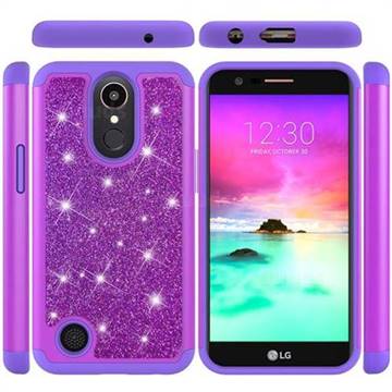 Glitter Rhinestone Bling Shock Absorbing Hybrid Defender Rugged Phone Case Cover for LG K10 2017 - Purple