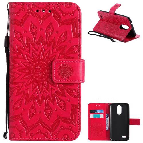 Embossing Sunflower Leather Wallet Case for LG K10 2017 - Red