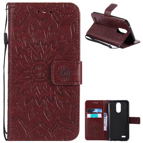 Embossing Sunflower Leather Wallet Case for LG K10 2017 - Brown