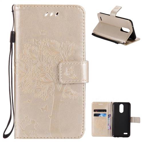 Embossing Butterfly Tree Leather Wallet Case for LG K10 2017 - Champagne
