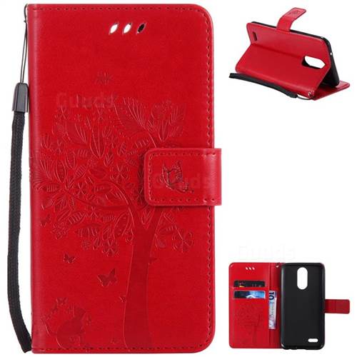 Embossing Butterfly Tree Leather Wallet Case for LG K10 2017 - Red