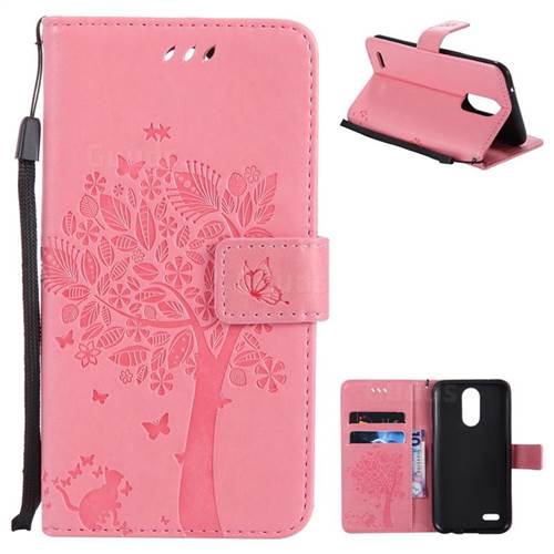 Embossing Butterfly Tree Leather Wallet Case for LG K10 2017 - Pink
