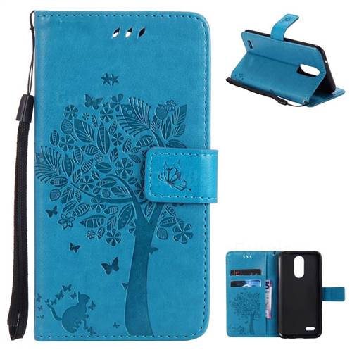 Embossing Butterfly Tree Leather Wallet Case for LG K10 2017 - Blue