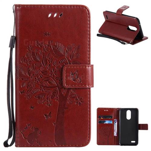 Embossing Butterfly Tree Leather Wallet Case for LG K10 2017 - Brown