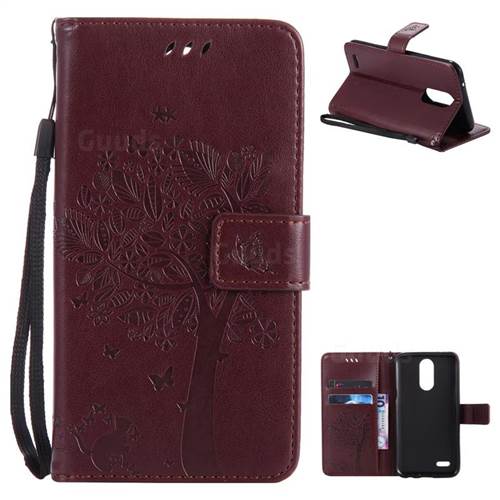 Embossing Butterfly Tree Leather Wallet Case for LG K10 2017 - Coffee