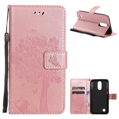 Embossing Butterfly Tree Leather Wallet Case for LG K10 2017 - Rose Pink