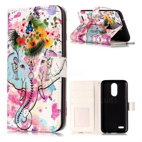 Flower Elephant 3D Relief Oil PU Leather Wallet Case for LG K10 2017
