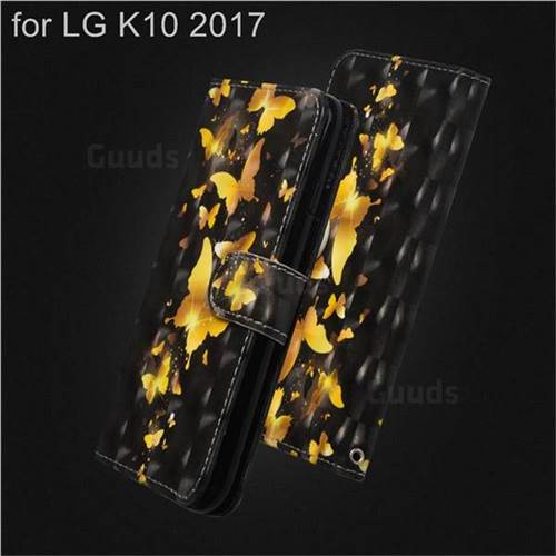 Golden Butterfly 3D Painted Leather Wallet Case for LG K10 2017