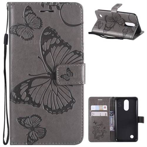 Embossing 3D Butterfly Leather Wallet Case for LG K10 2017 - Gray