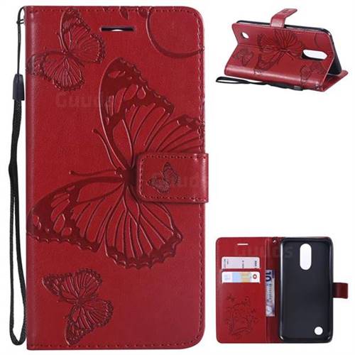 Embossing 3D Butterfly Leather Wallet Case for LG K10 2017 - Red