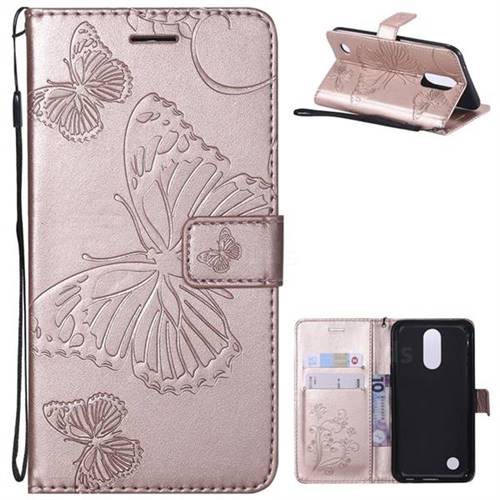 Embossing 3D Butterfly Leather Wallet Case for LG K10 2017 - Rose Gold