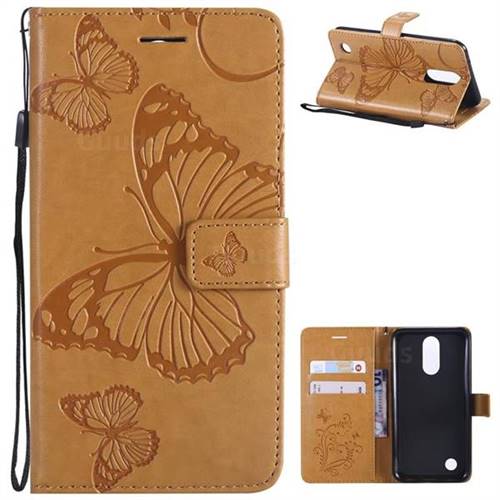 Embossing 3D Butterfly Leather Wallet Case for LG K10 2017 - Yellow