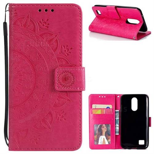 Intricate Embossing Datura Leather Wallet Case for LG K10 2017 - Rose Red