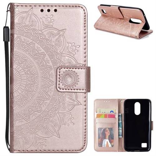 Intricate Embossing Datura Leather Wallet Case for LG K10 2017 - Rose Gold