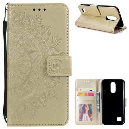 Intricate Embossing Datura Leather Wallet Case for LG K10 2017 - Golden