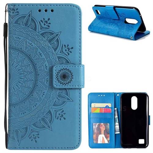 Intricate Embossing Datura Leather Wallet Case for LG K10 2017 - Blue