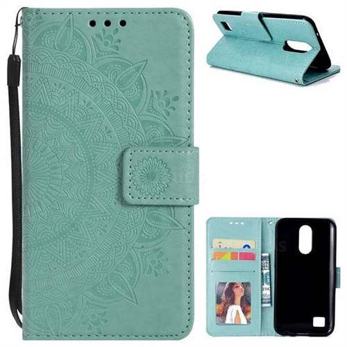 Intricate Embossing Datura Leather Wallet Case for LG K10 2017 - Mint Green