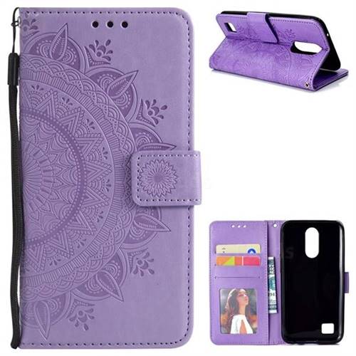 Intricate Embossing Datura Leather Wallet Case for LG K10 2017 - Purple