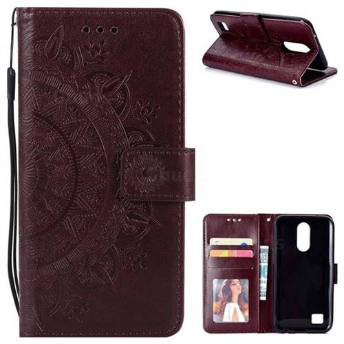 Intricate Embossing Datura Leather Wallet Case for LG K10 2017 - Brown