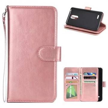9 Card Photo Frame Smooth PU Leather Wallet Phone Case for LG K10 2017 - Rose Gold