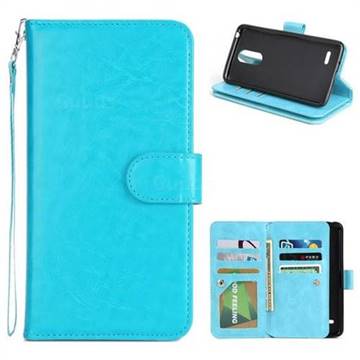9 Card Photo Frame Smooth PU Leather Wallet Phone Case for LG K10 2017 - Blue