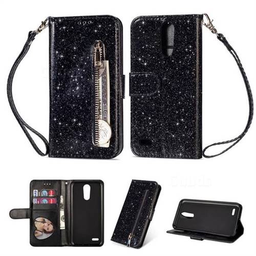 Glitter Shine Leather Zipper Wallet Phone Case for LG K10 2017 - Black