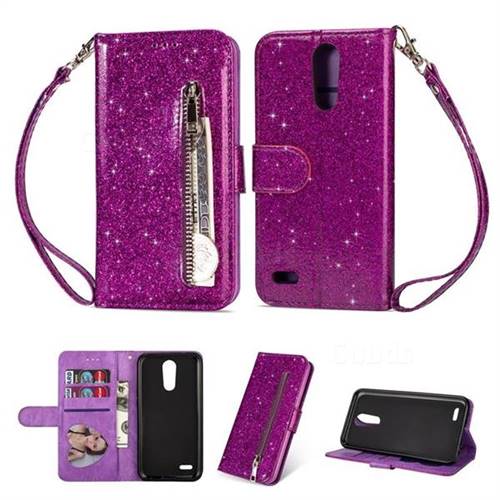 Glitter Shine Leather Zipper Wallet Phone Case for LG K10 2017 - Purple