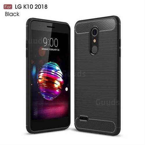 Luxury Carbon Fiber Brushed Wire Drawing Silicone TPU Back Cover for LG K10 (2018) - Black