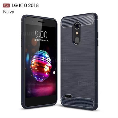 Luxury Carbon Fiber Brushed Wire Drawing Silicone TPU Back Cover for LG K10 (2018) - Navy