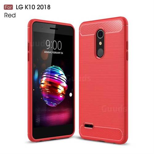 Luxury Carbon Fiber Brushed Wire Drawing Silicone TPU Back Cover for LG K10 (2018) - Red