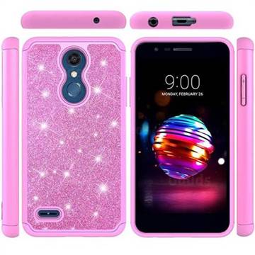 Glitter Rhinestone Bling Shock Absorbing Hybrid Defender Rugged Phone Case Cover for LG K10 (2018) - Pink