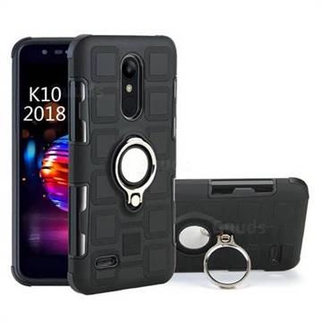 Ice Cube Shockproof PC + Silicon Invisible Ring Holder Phone Case for LG K10 (2018) - Black