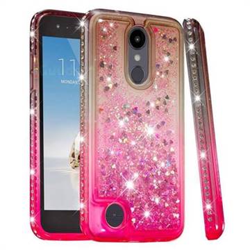 Diamond Frame Liquid Glitter Quicksand Sequins Phone Case for LG K10 (2018) - Gray Pink