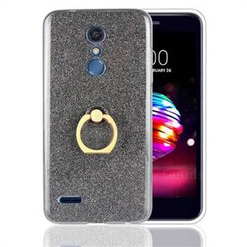 Luxury Soft TPU Glitter Back Ring Cover with 360 Rotate Finger Holder Buckle for LG K10 (2018) - Black