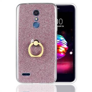 Luxury Soft TPU Glitter Back Ring Cover with 360 Rotate Finger Holder Buckle for LG K10 (2018) - Pink