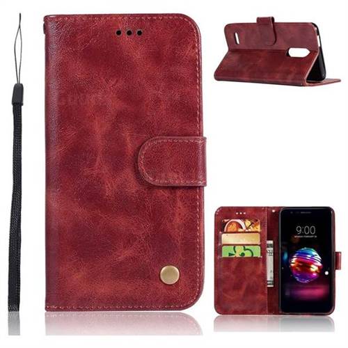 Luxury Retro Leather Wallet Case for LG K10 (2018) - Wine Red