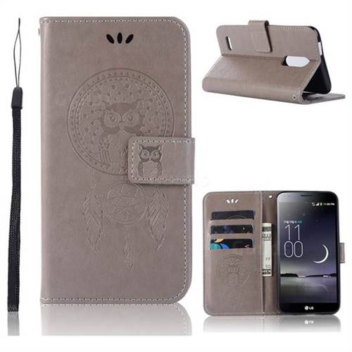 Intricate Embossing Owl Campanula Leather Wallet Case for LG K10 (2018) - Grey