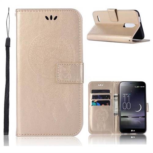 Intricate Embossing Owl Campanula Leather Wallet Case for LG K10 (2018) - Champagne