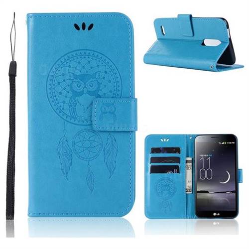 Intricate Embossing Owl Campanula Leather Wallet Case for LG K10 (2018) - Blue