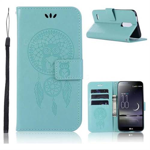 Intricate Embossing Owl Campanula Leather Wallet Case for LG K10 (2018) - Green