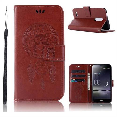 Intricate Embossing Owl Campanula Leather Wallet Case for LG K10 (2018) - Brown